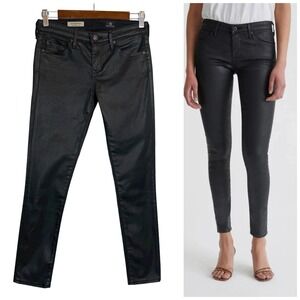 AG Adriano Goldschmied Womens 25 The Legging Ankle Jean Black Coated Leatherette